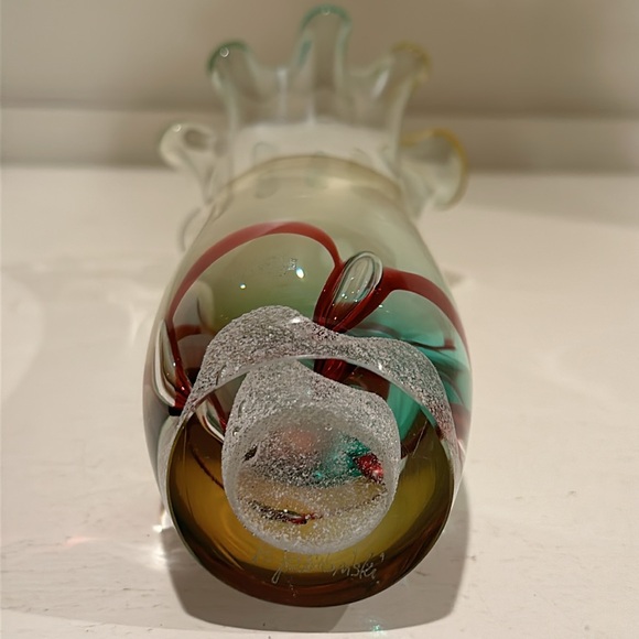 Adam Jablonski art glass hand blown vase clear multicolored signed - Picture 8 of 12